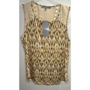 Daniel Rainn Crochet‎ Swiss Dot Printed Knit Tank Top Waicy Oat Size Medium NWT